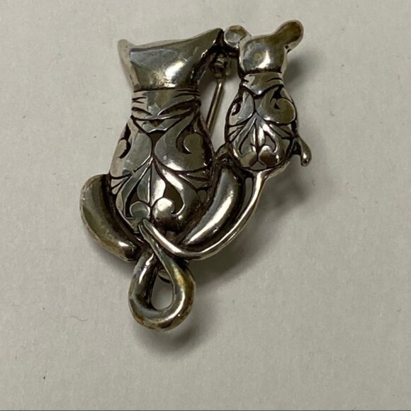 JEZLAINE BROOCH CAT MOUSE STERLING SILVER 925 PIN SIGNED 6.5 g - Picture 2 of 8
